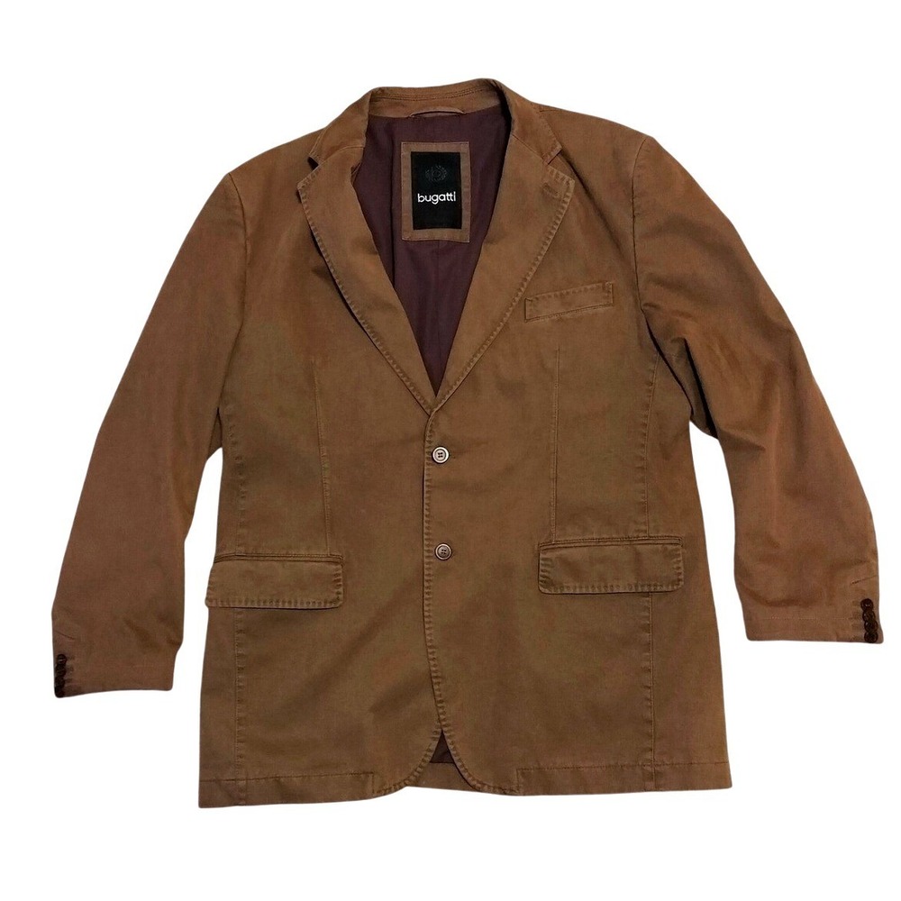 Bugatti Cotton Twill Tailored Sport Coat Blazer Mens 48 Brown German Design